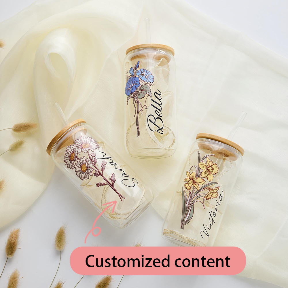 Custom Birth Flower Glass Can  - огляд і ціна Coffee Equipment Gift