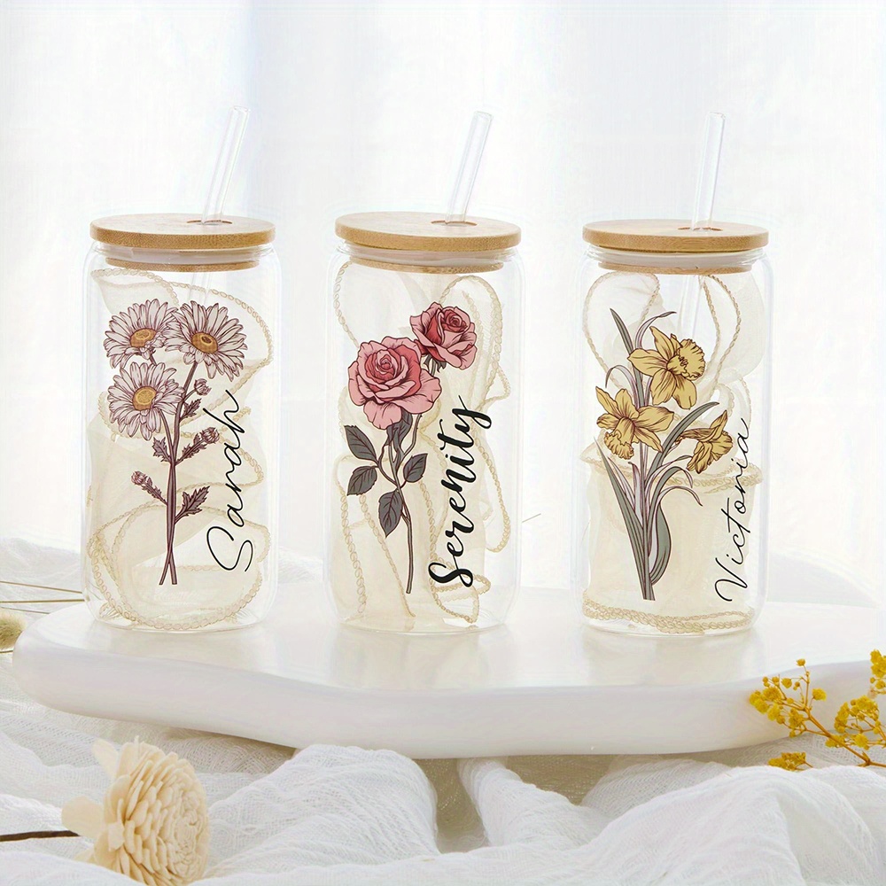 Custom Birth Flower Glass Can  - огляд і ціна Coffee Equipment Gift