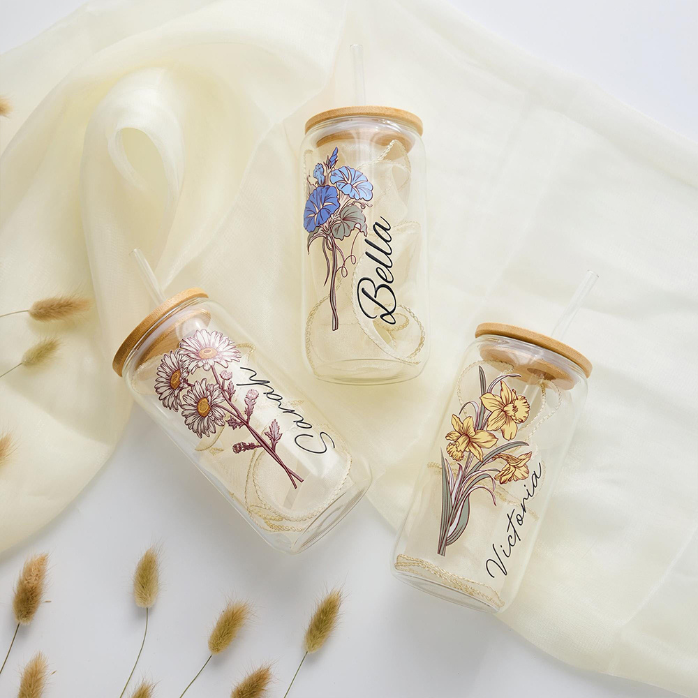 Custom Birth Flower Glass Can  - огляд і ціна Coffee Equipment Gift